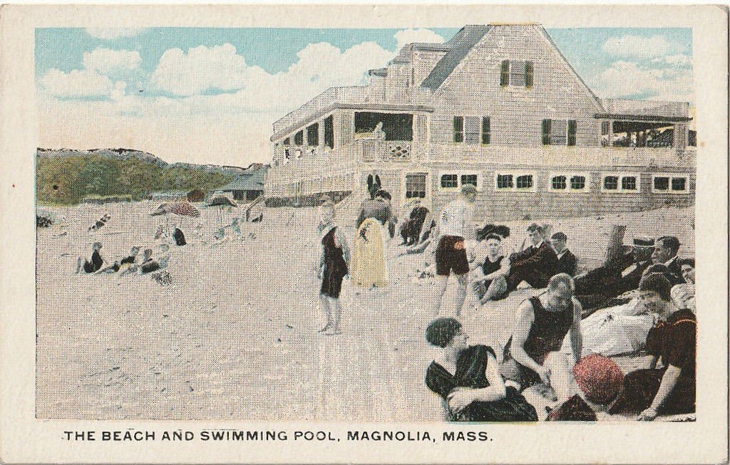 Beach and Swimming Pool - Magnolia, MA - Mini Postcard, c. 1920s