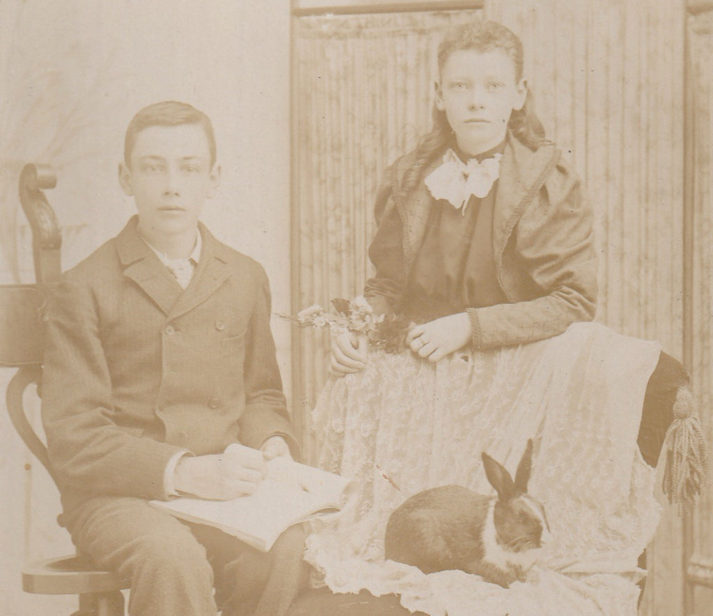 Beloved Pet Bunny Rabbit - Victorian Children - Sioux City, IA - Cabinet Photograph