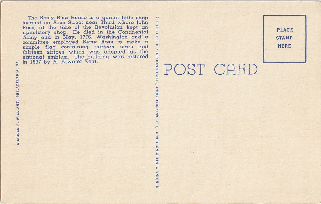 Betsy Ross House - 239 Arch Street - Philadelphia, Pennsylvania - Postcard, c. 1940s