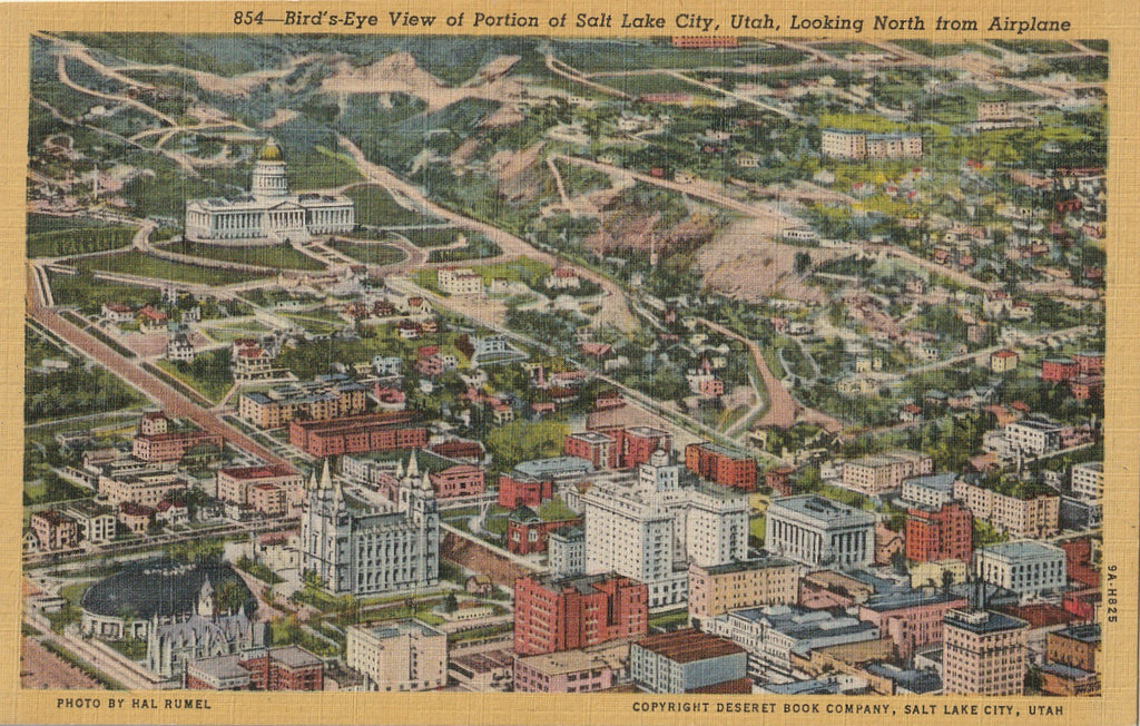 Bird's-Eye View of Salt Lake City, Utah - Postcard, c . 1940s