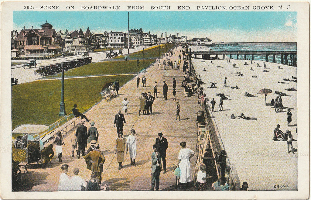 Boardwalk From South End Pavilion - Ocean Grove, NJ - Postcard, c. 1920s