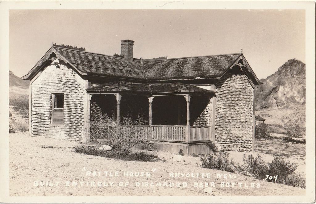 Bottle House - Buily Entirely Out of Discarded Beer Bottles - Rhyolite, Nevada - RPPC, c. 1940s