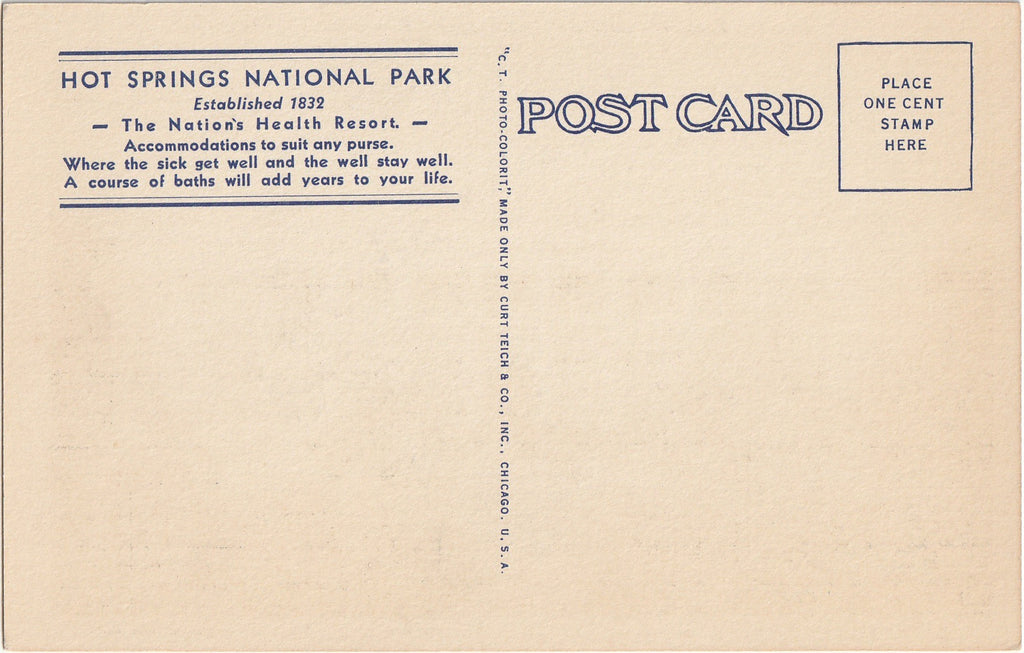 Buckstaff Baths, U.S. Reservation - Hot Springs National Park, Arkansas - Postcard, c. 1940s