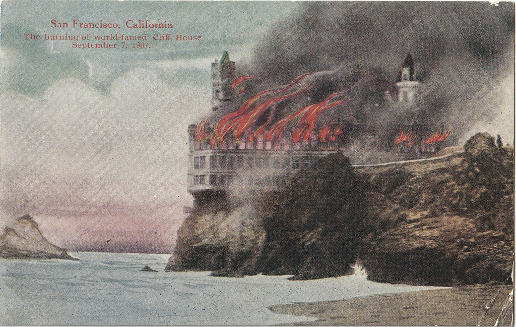 Burning of Cliff House - Fire Disaster - San Francisco, CA - SET of 2 - Postcards, c. 1907