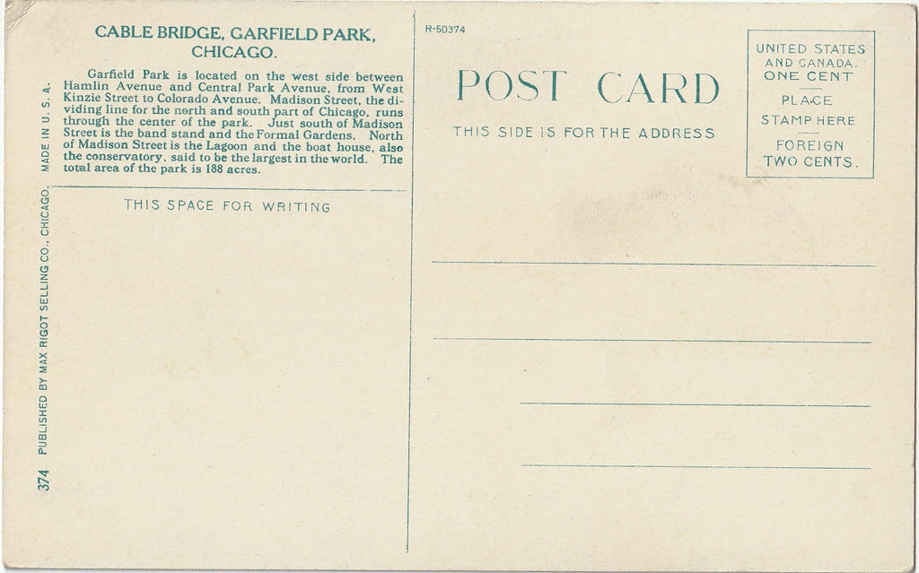 Cable Bridge - Garfield Park, Chicago, IL - Postcard, c. 1900s