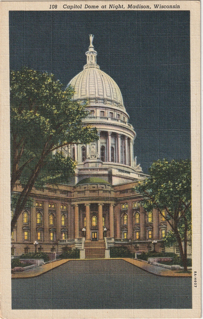 Capitol Dome at Night - Madison, Wisconsin - Postcard, c. 1940s