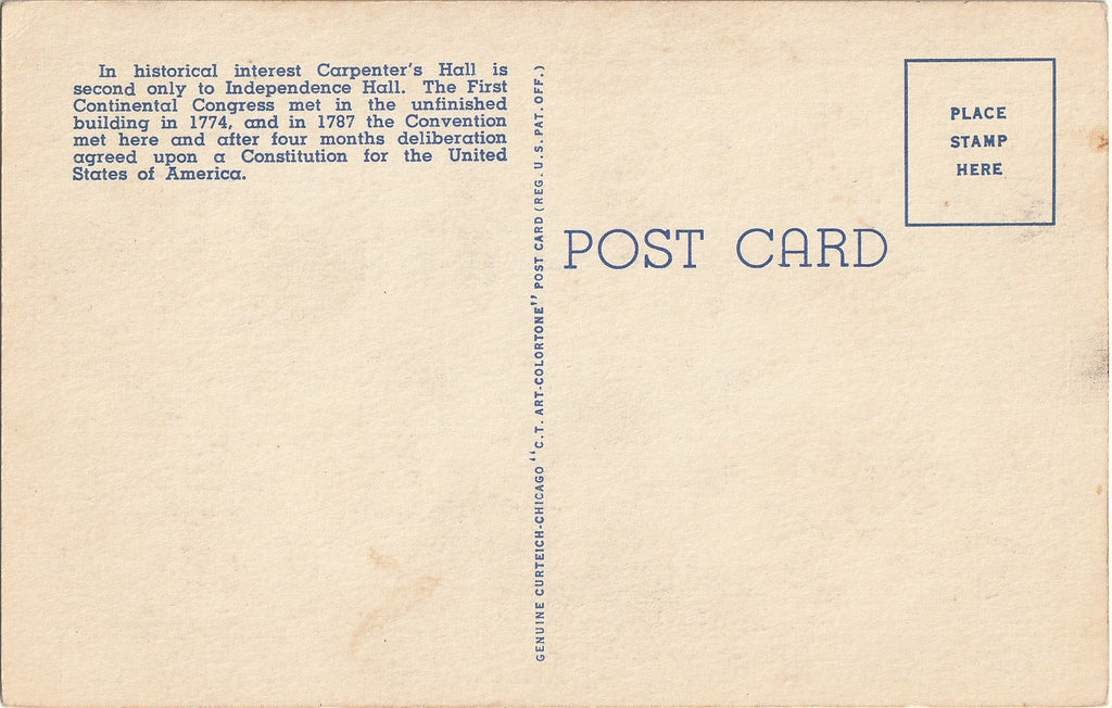 Carpenters' Hall - Philadelphia, Pennsylvania - Postcard, c. 1940s