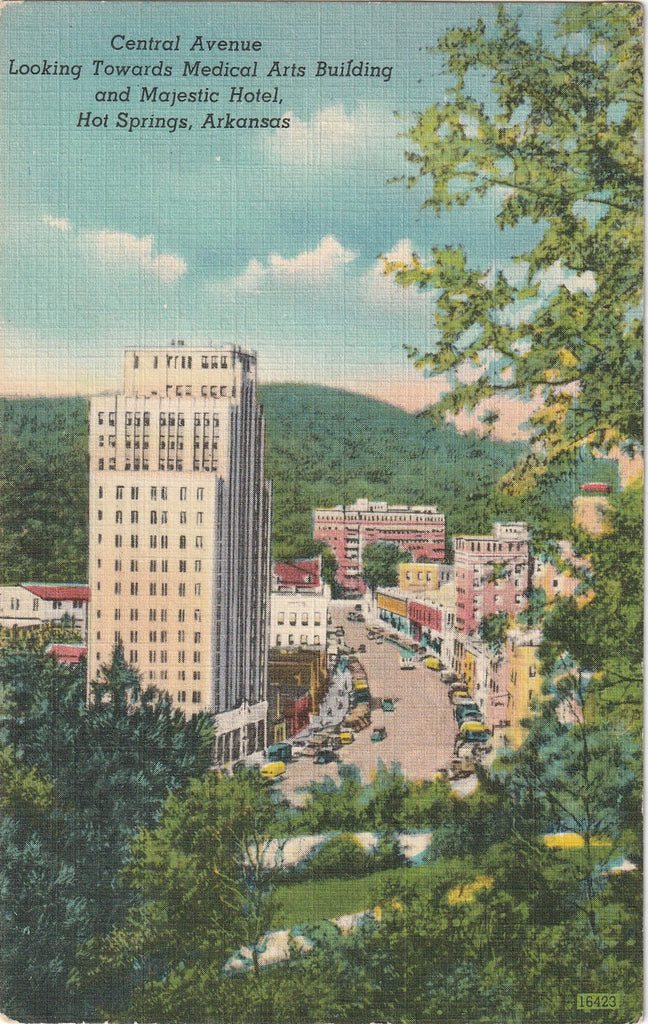 Central Avenue - Majestic Hotel - Medical Arts Building - Hot Springs, Arkansas - Postcard, c. 1950s