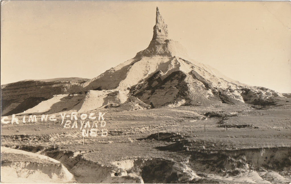 Chimney Rock National Historic Site- Bayard, Nebraska - RPPC, c. 1940s