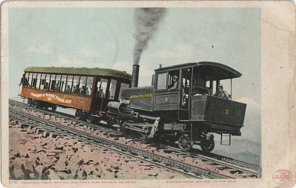 Cogwheel Train - Manitou & Pike's Peak Railway - Colorado Postcard, c. 1900s