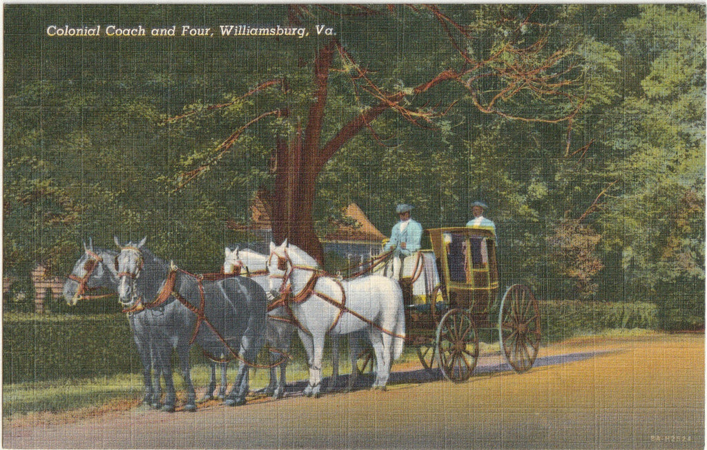 Colonial Coach and Four - Williamsburg, Virginia - Postcard, c. 1940s