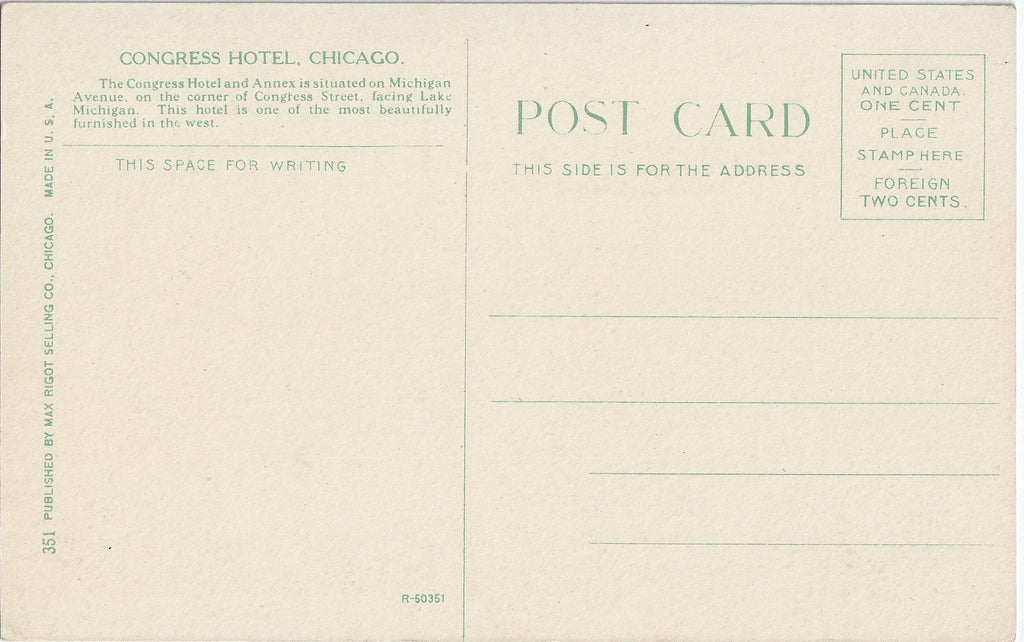 Congress Hotel and Annex - Chicago, IL - Postcard, c. 1910s