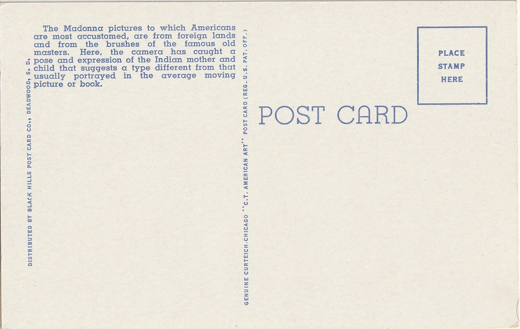 Crow Indian Madonna - Black Hills, SD - Postcard, c. 1940s