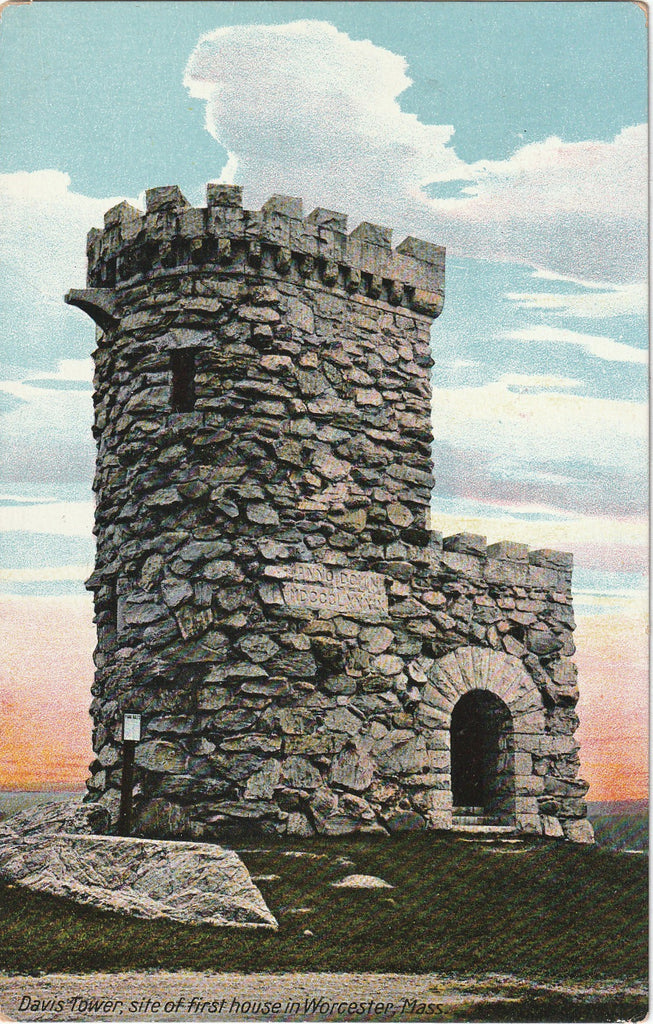 Davis Tower - Site of First House in Worcester, MA - Postcard, c. 1900s Back