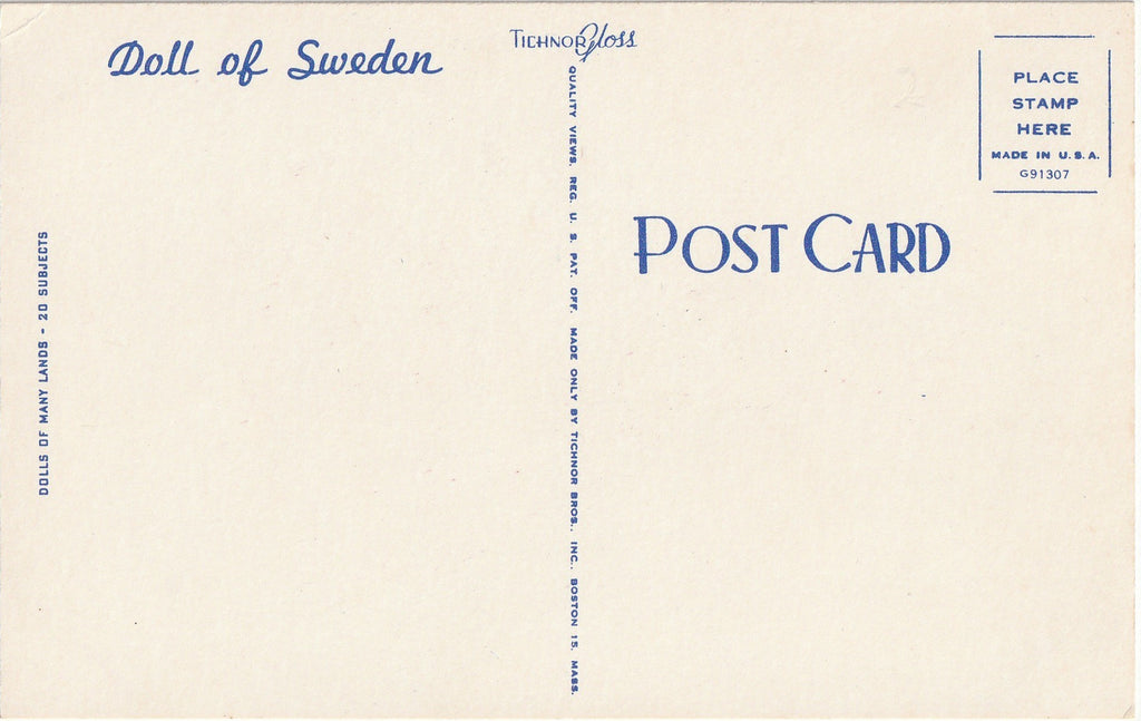 Doll of Sweden - Dolls of Many Lands - Postcard, c. 1950s