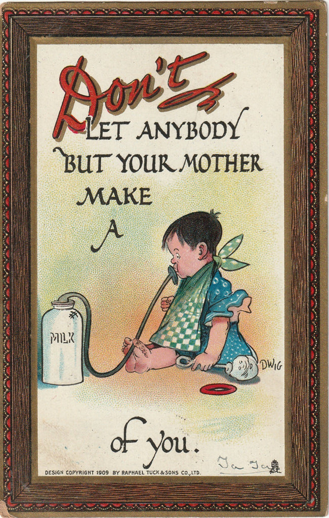 Don't Let Anybody But Your Mother Make A Baby of You - Murder Bottle - Dwig Postcard, c. 1909