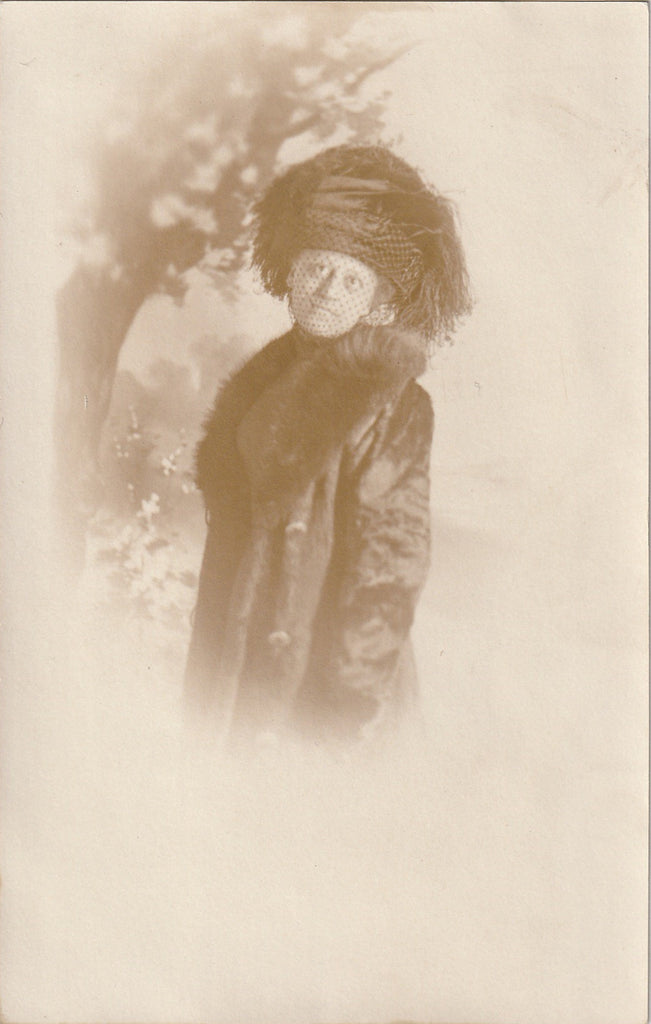 Edwardian Widow in Black Veil - RPPC, c. 1900s