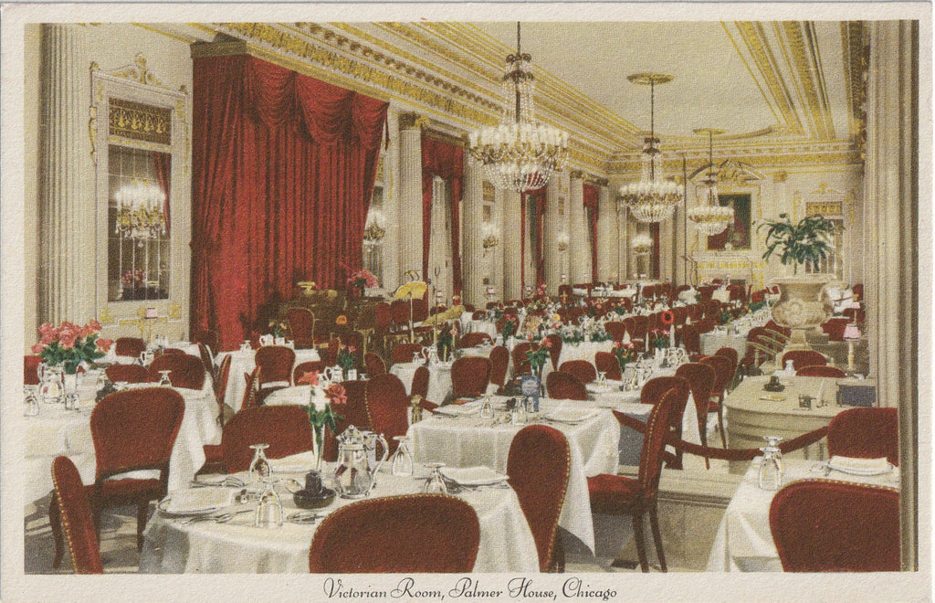 Victorian & Empire Rooms - Palmer House - Chicago, IL - SET of 2 - Postcards, c. 1940s