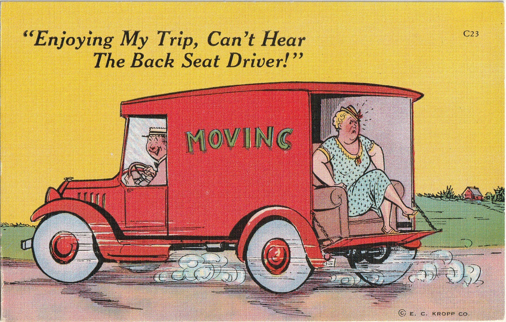 Enjoying My Trip - Can't Hear The Back Seat Driver - Postcard, c. 1940s