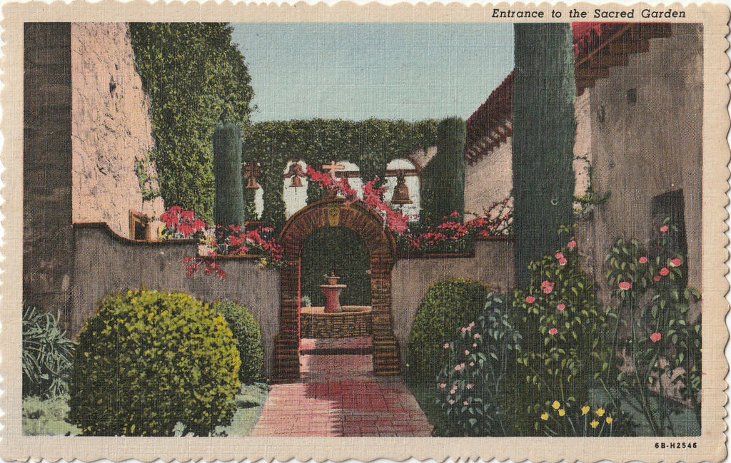 Entrance to the Sacred Garden - Mission San Juan Capistrano, California - Postcard, c. 1950s