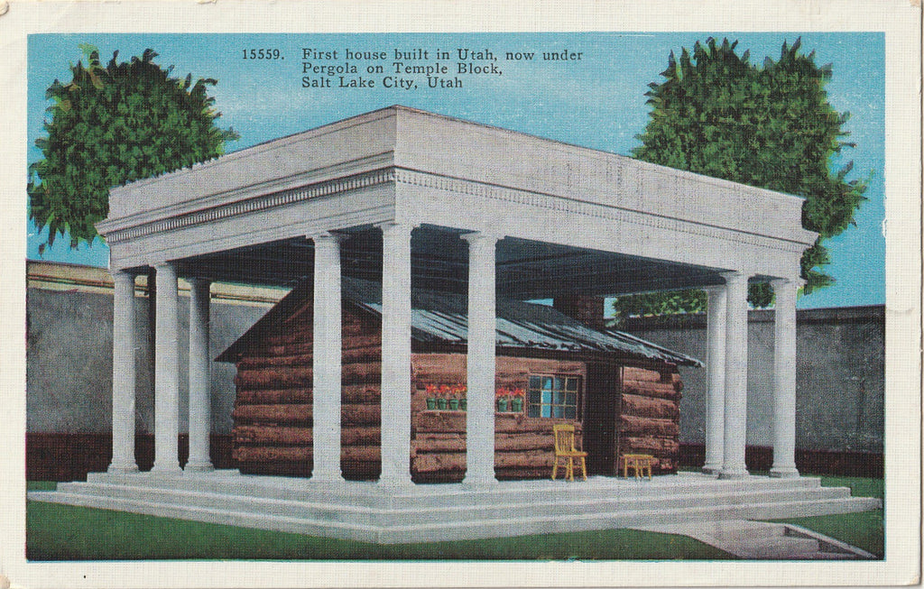 First Home Built in Utah - Pergola on Temple Block - Salt Lake City, Utah - Postcard, c. 1940s