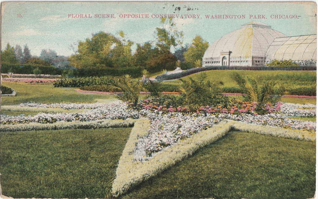 Floral Scene Opposite Conservatory - Washington Park - Chicago, IL - Postcard, c. 1900s