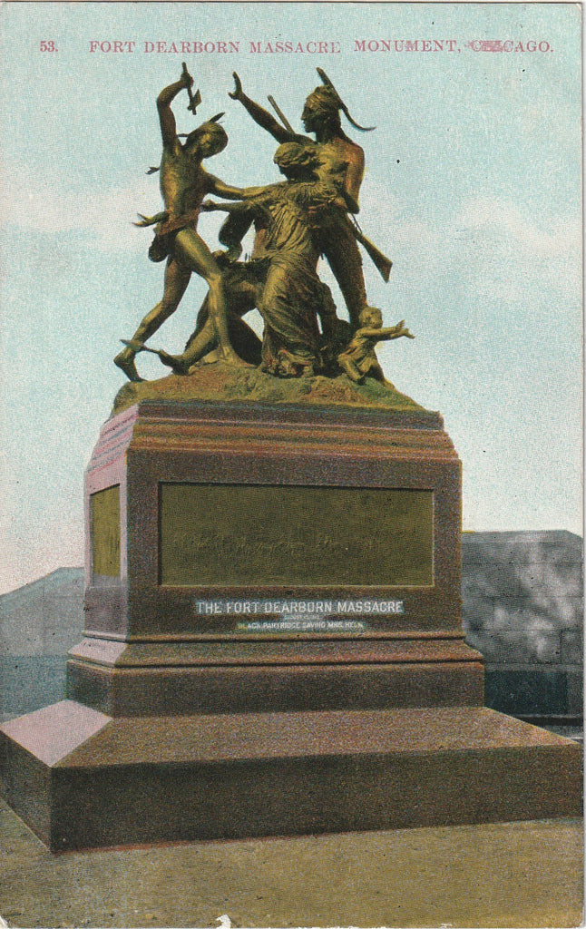 Fort Dearborn Massacre Monument - George M. Pullman - Chicago, IL - Postcard, c. 1900s