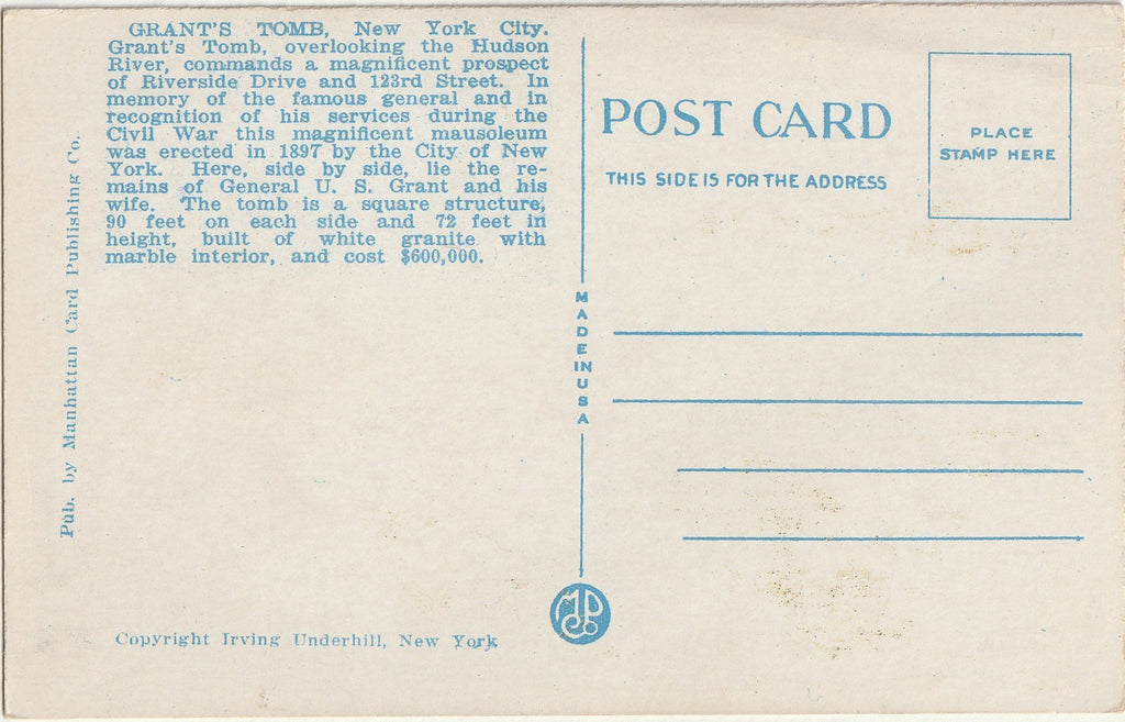 Grant's Tomb - Riverside Drive - New York City - Postcard, c. 1920s