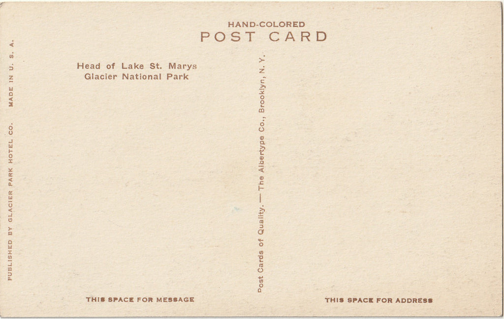 Head of Lake St. Marys - Glacier National Park, Montana - Postcard, c. 1910s