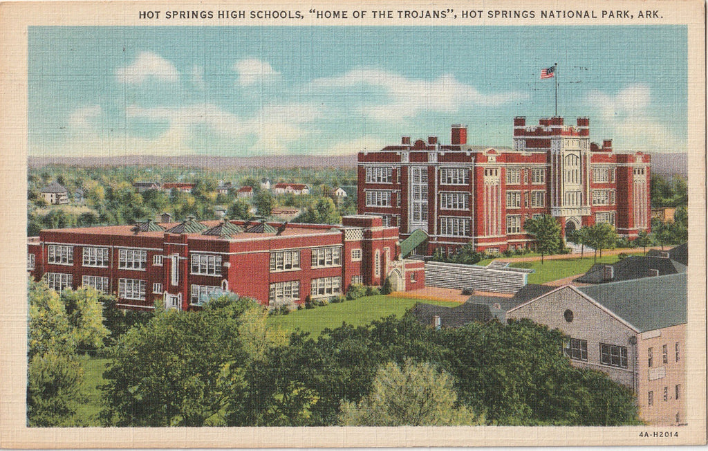 Home of the Trojans - Hot Springs High Schools - Hot Springs, AR - Postcard, c. 1940s