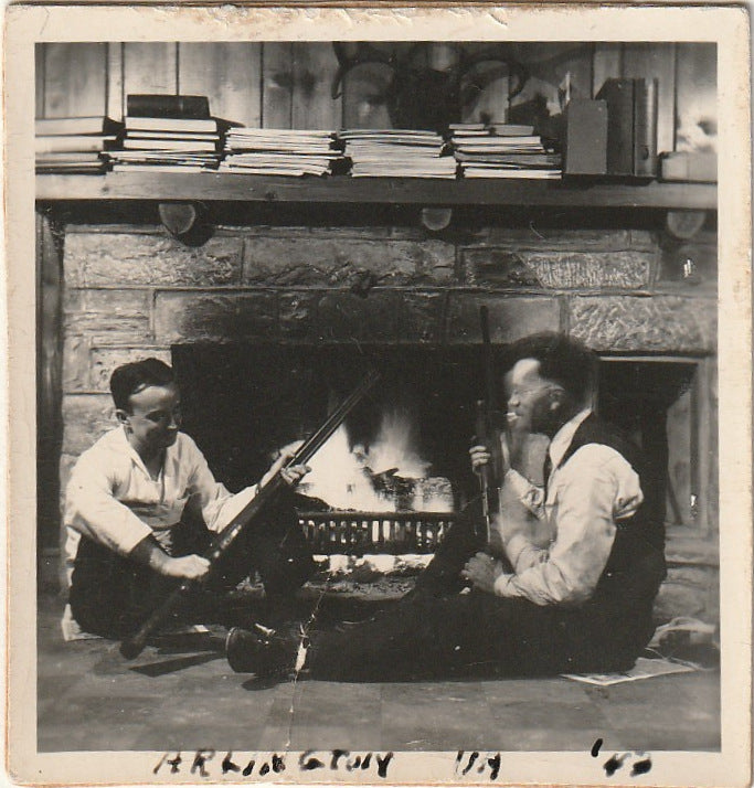 Men with Hunting Rifles By the Fireplace - Arlington, VA - Snapshot, c. 1940s