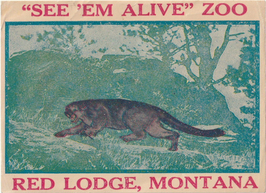 "See 'Em Alive" Zoo - Red Lodge, Montana - Luggage Decal, c. 1930s