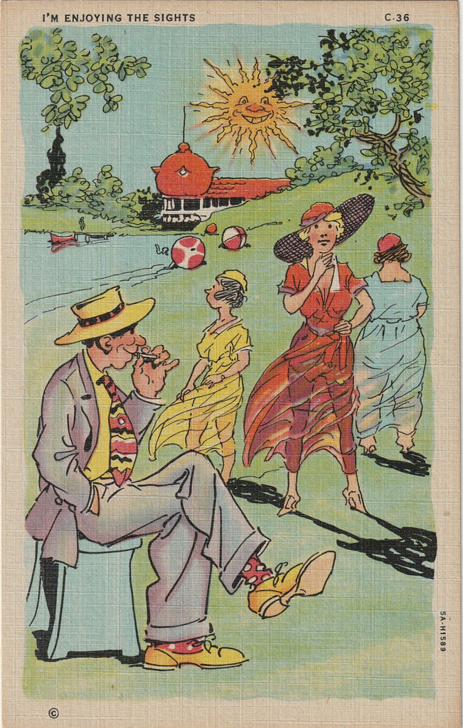I'm Enjoying the Sights - Comic Postcard, c. 1940s