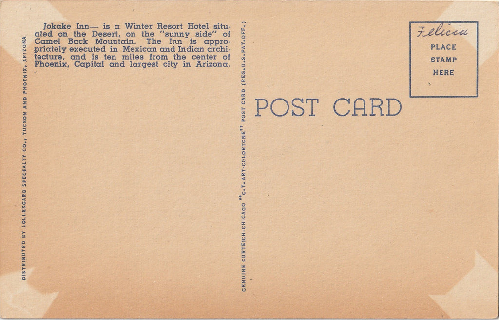 Jokake Inn - Phoenix, Arizona - Postcard, c. 1940s