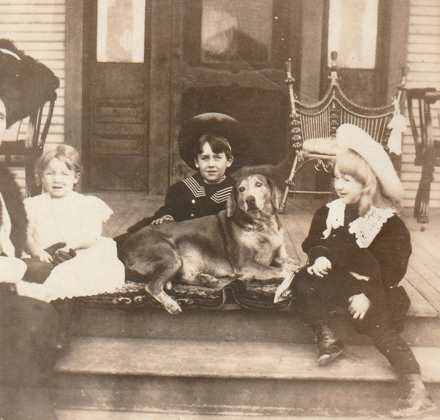 Julia, George, Fred and Good Dog - Snapshot, c. 1900s