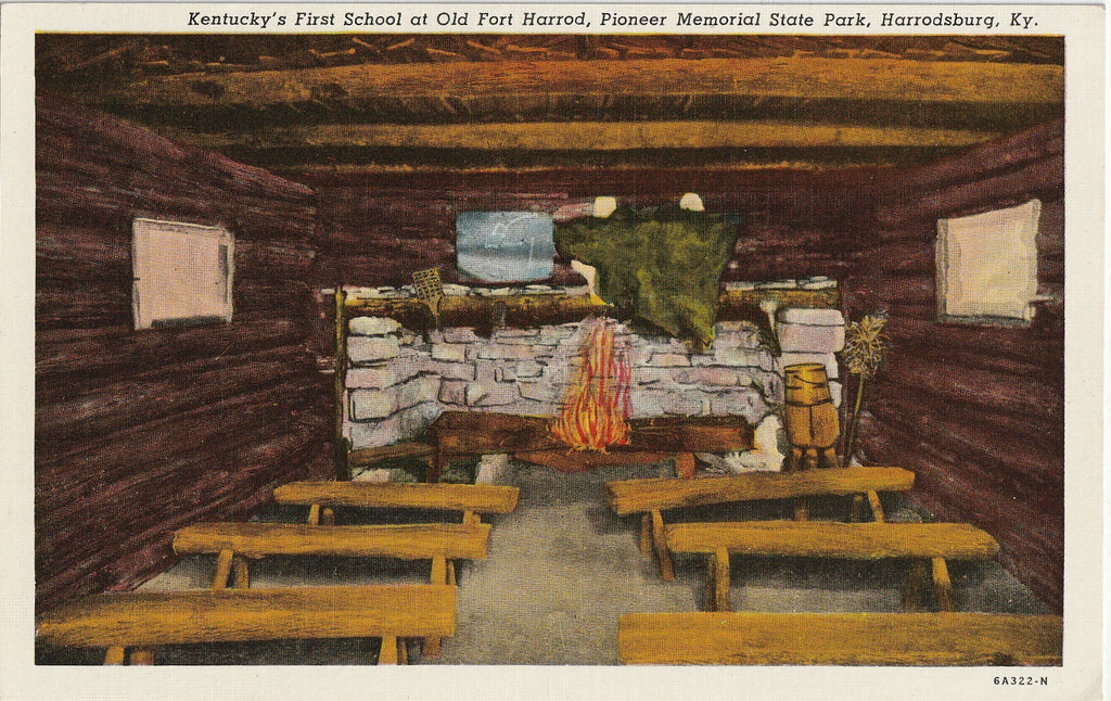 Kentucky's First School - Old Fort Harrod - Pioneer Memorial State Park - Harrodsburg, KY - Postcard, c. 1930s