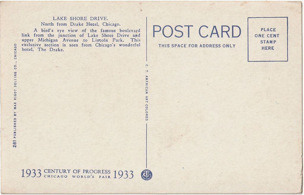 Lake Shore Drive - North From Drake Hotel - Chicago, IL - Postcard, c. 1933