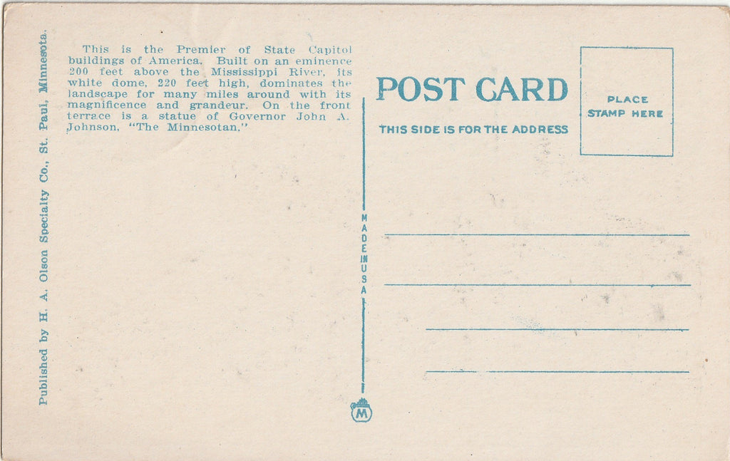Minnesota State Capitol - St. Paul, MN - Postcard, c. 1920s