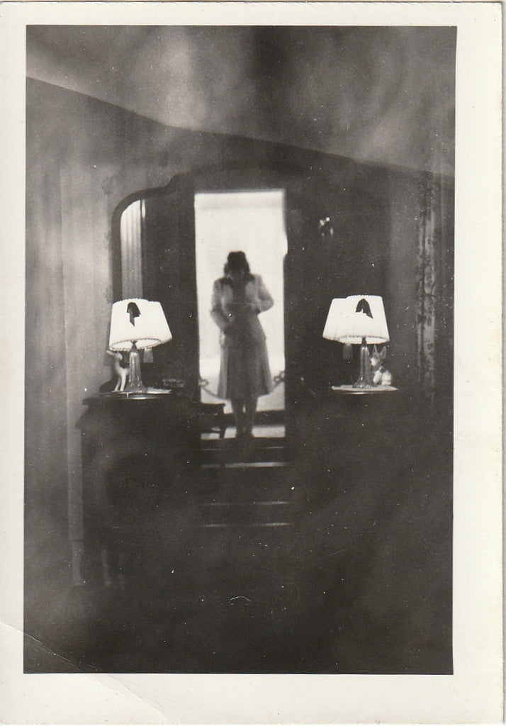 Haunted Mirror Selfie - Ghostly Silhouette - Snapshot, c. 1940s