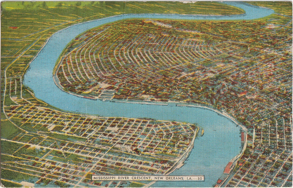 Mississippi River Crescent - New Orleans, La - Postcard, c. 1940s