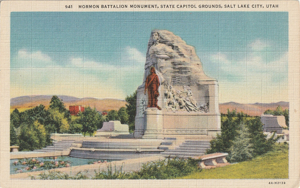 Mormon Battalion Monument - State Capitol Grounds - Salt Lake City, UT - Postcard, c. 1940s