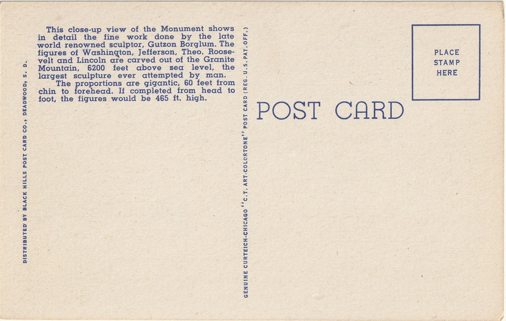 Mt. Rushmore Memorial - Black Hills, South Dakota - Postcard, c. 1940s