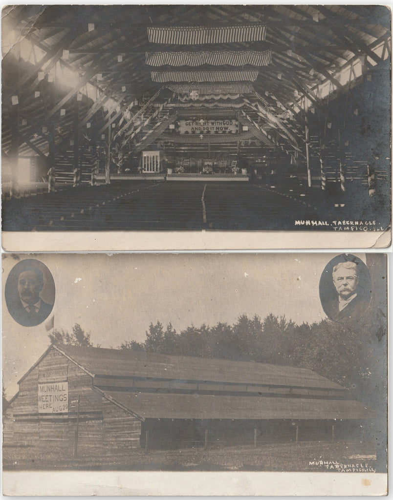Munhall Tabernacle - Tampico, Illinois - SET of 2 - RPPC, c. 1900s