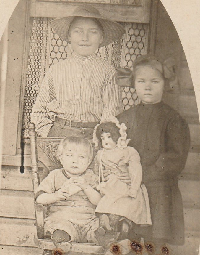 Myron, Margaret and Helen Walker - Children with Doll - RPPC, c. 1900s