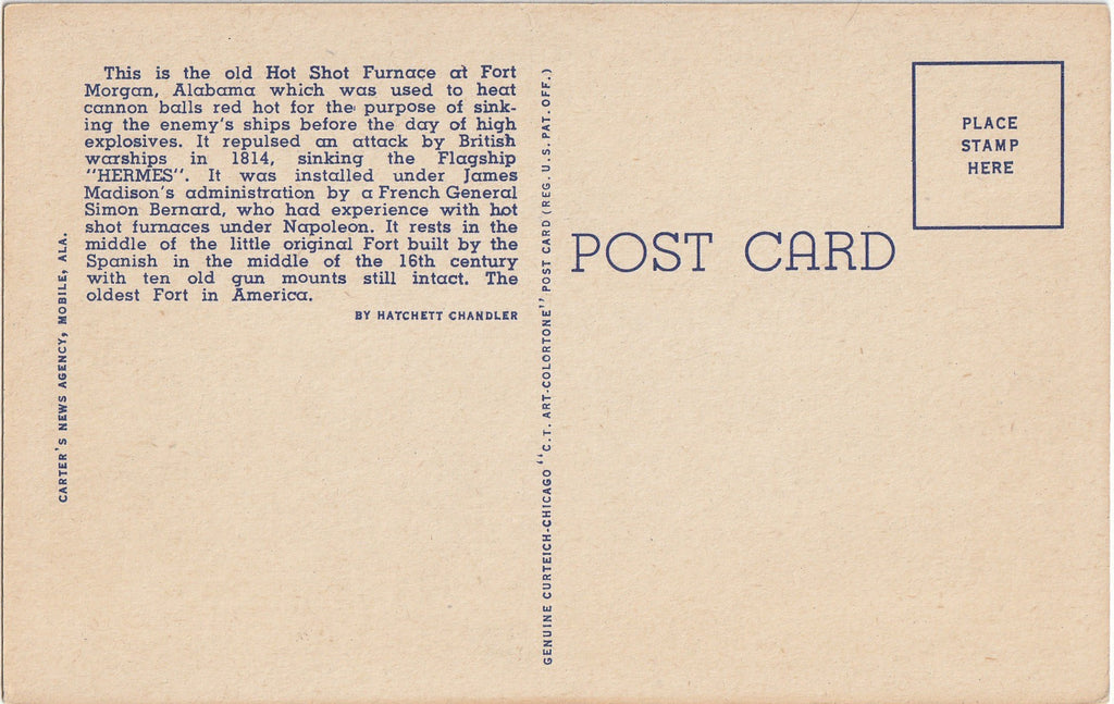 Old Hot Shot Furnace - Fort Morgan, AL - Postcard, c. 1930s