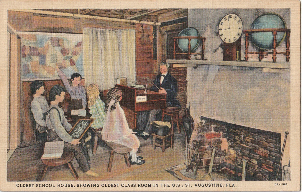 Oldest School House Classroom - St. Augustine, Florida - Postcard, c. 1940s