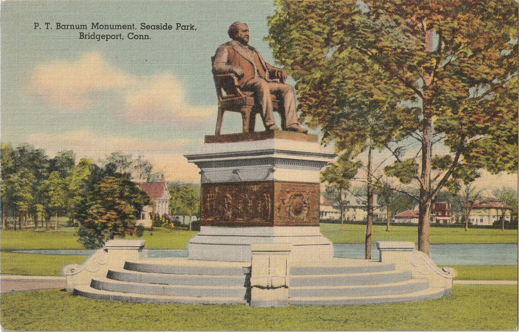 P. T. Barnum Monument - Seaside Park - Bridgeport, Connecticut - Postcard, c. 1950s