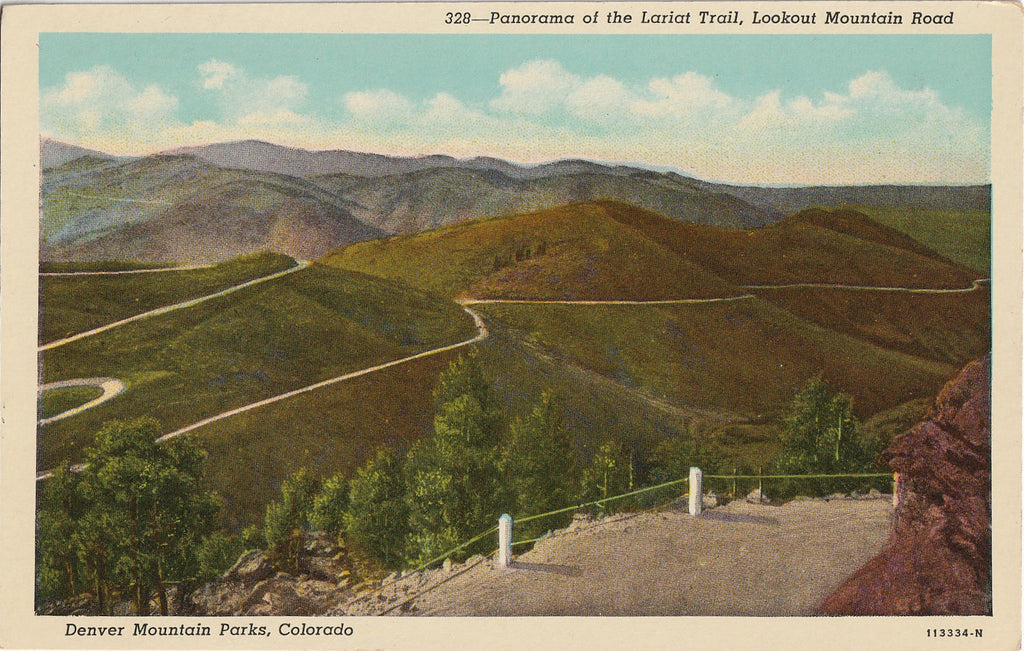 Panorama of the Lariat Trail - Lookout Mountain Road, Colorado - Postcard, c. 1940