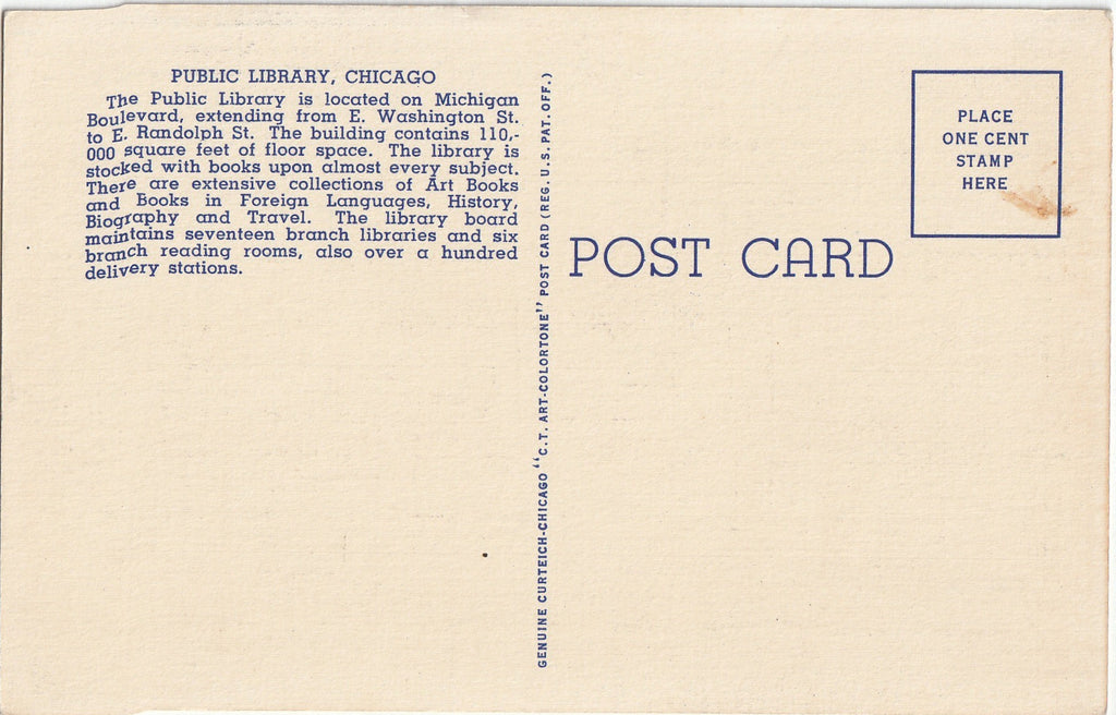 Public Library - Chicago, IL - Michigan Boulevard - Postcard, c. 1930s