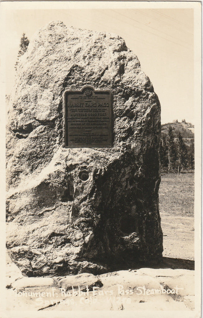 Rabbit Ears Pass Monument - Steamboat Springs, CO - RPPC, c. 1940s